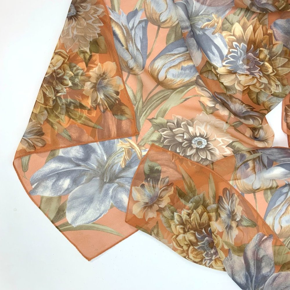 ECHO Silk Chiffon Floral Oblong Scarf Fall Colors - Picture 16 of 16